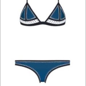 TRIANGL BLUE AND WHITE CROCHET BATH SUIT SET